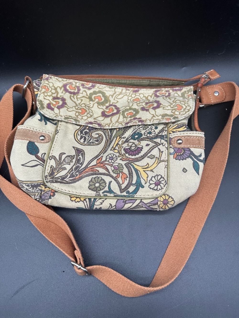 Vintage Fossil Crossbody Canvas Bag